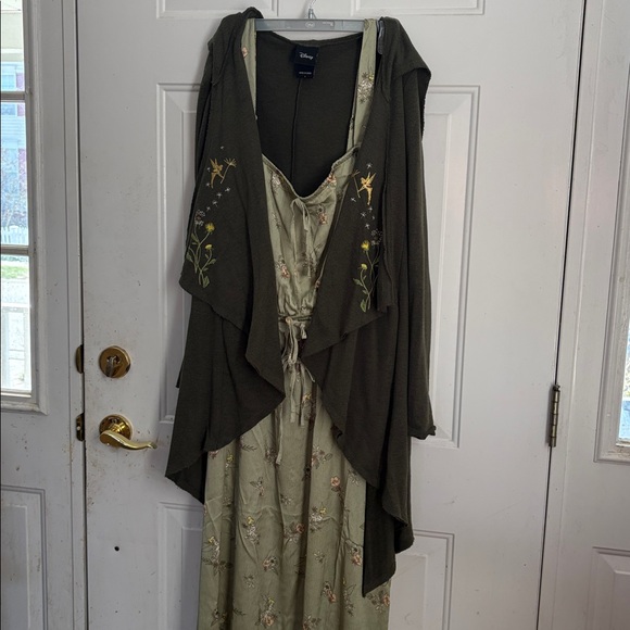 Her Universe Dresses & Skirts - Her Universe Tinkerbell Green Floral Maxi Dress sz 3 and Disney Cardigan sz 1